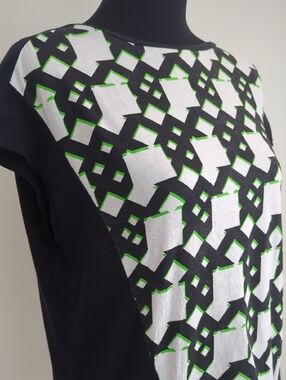 Peter Pilotto for Target Black White and Green Geometric Cap-Sleeve Tee